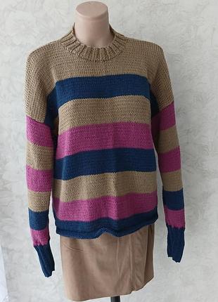 Ексклюзив! авторський оверсайз джемпер color-block спицями (100% hand-made, напіввовна)