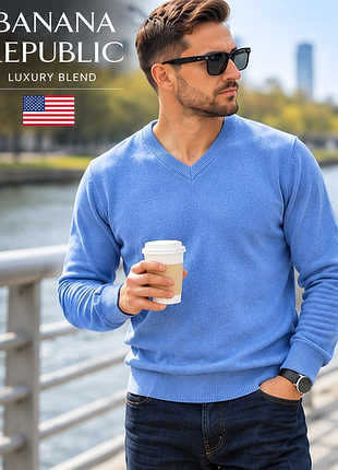 Чоловічий джемпер banana republic luxury blend m 48 — 75% шовк, 5% кашемір, блакитний v-подібний виріз