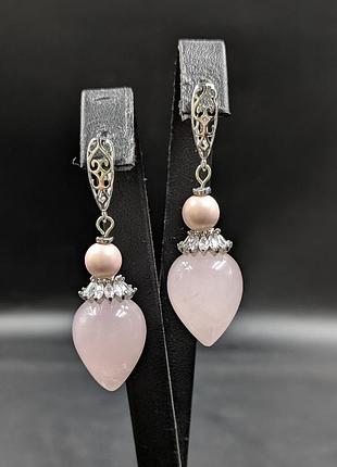 Серьги с розовым кварцом 5