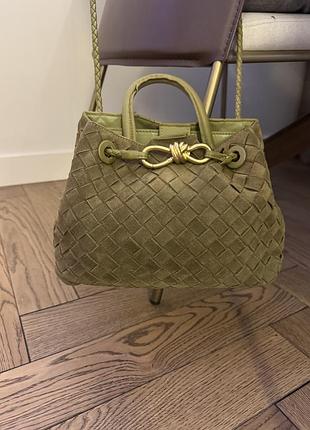 Сумка жіноча bottega veneta оливкова замшева