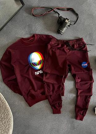 Якісний чоловічий весняний костюм з унікальним принтом nasa наса спортивний комплект світшот і штани