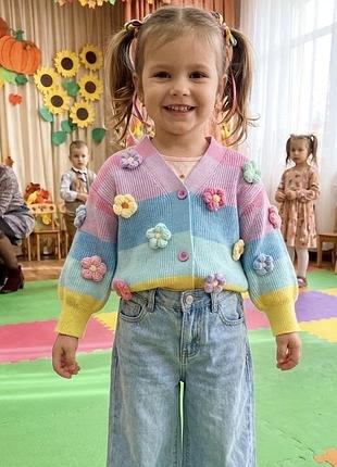 Кардиган з обʼємними квітами на дівчинку 3роки 98см