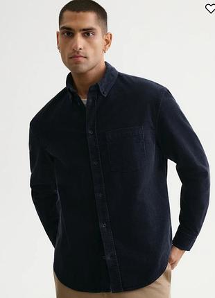 Мужская вельветовая рубашка next (3xl, slim fit) - темно-синяя, идеальное состояние