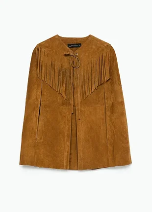 Zara натуральная замша, кейп стильний, курточка, куртка из замши з бахрамою