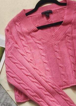 Светр укорочений фігурної в'язки з трикутним вирізом рожевий primark