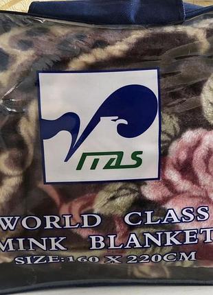 Пухнаста ковдра-плед world class mink blanket 160×220 см, леопард із трояндами