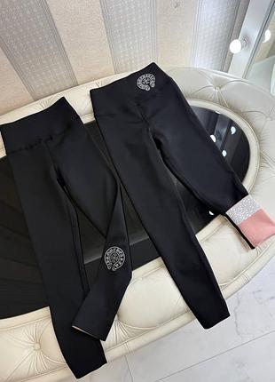 Жіночі лосіни chrome hearts чорні теплі