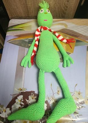 Мягкая новая вязаная игрушка гренч, ручной работы, 74 см.