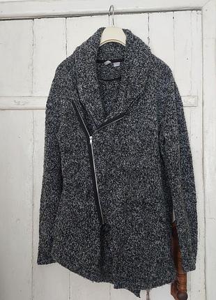 Серый меланжевый кардиган, серая полушерстная кофта, l/ 2xl