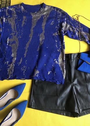 Светр жіночий синій з золотистим напиленням розмір s-m