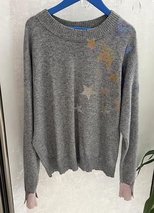 Жіночий кашеміровий светр zadig&voltaire сірий зі стразами