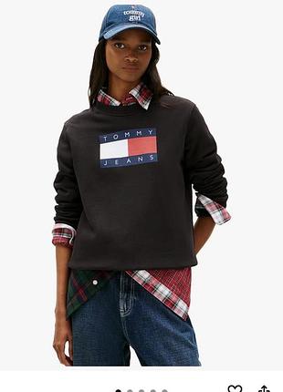 Новий жіночий світшот tommy jeans на флісі | чорна кофта томмі хілфігер | розмір s