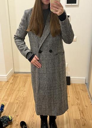 Пальто жіноче сіре wool 30% стильне якісне преміум лінійка reserved приталене xs/s