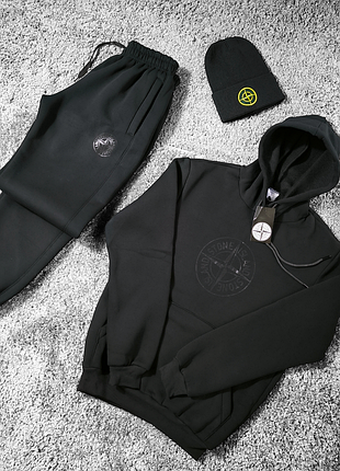 Зимний мужской спортивный костюм stone island черный m