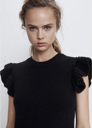 Zara черное вязаное платье мини с воланами