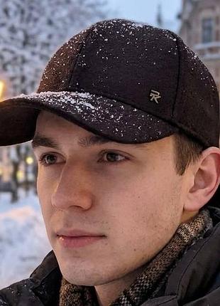 Мужская зимняя бейсболка paskat из итальянской шерсти с ушами (темно-коричневая)