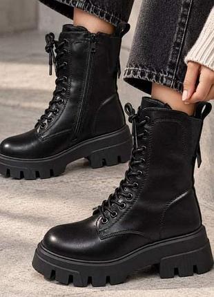 Ботинки женские trendy натуральный мех 40 черные (b7305)