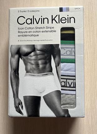 Чоловічі труси боксери calvin klein icon cotton stretch stripe trunks (набір 3 шт.)