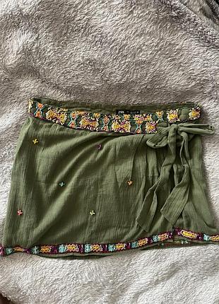 Міні-спідниця жіноча zara зеленого кольору