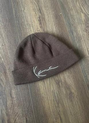 Стильная коричневая шапка karl kani signature cuffed beanie оригинал onesize молодежная брендовая карл кани