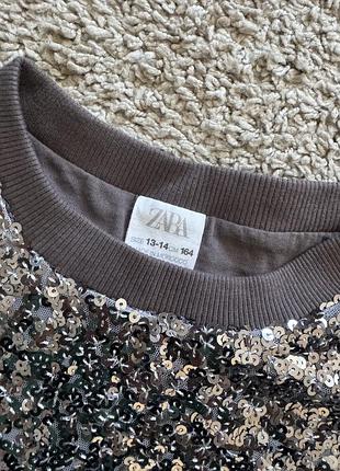 Світшот для дівчинки zara в паєтках, сріблястий, розмір 164 (s-m)