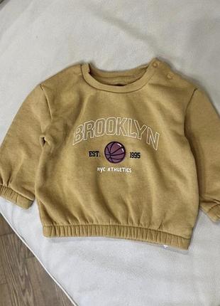 Стильний світшот, толстовка brooklyn від прімарк 6-9 міс ріст 74 на хлопчика стан нового дов 32, шир 30.5, плече приспущене рукав від горла 32