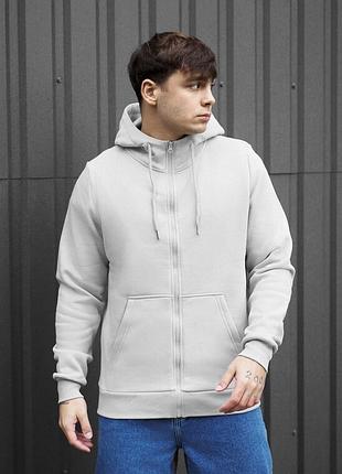 Мужское худи на молнии staff zip basic light gray fleece