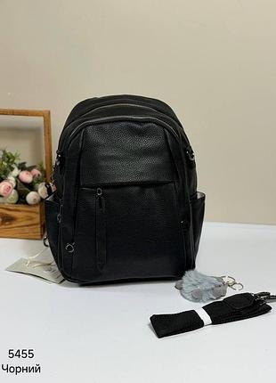 Женская сумка рюкзак черный большой из искусственной эко кожи темная фурнитура