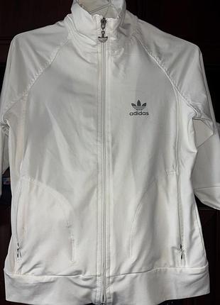 Спортивна кофта adidas біла на змійці з кишенями