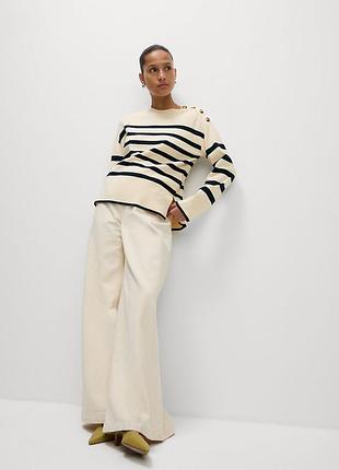 Джемпер молочный в полоску вискоза m&amp;s collection striped crew neck fitted jumpe