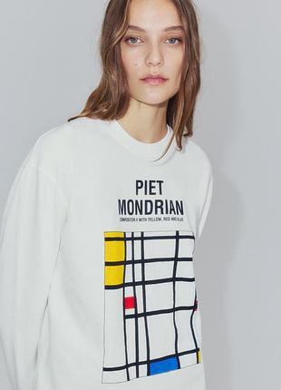 Футболка piet mondrian з довгим рукавом zara жіноча, біла, розмір s