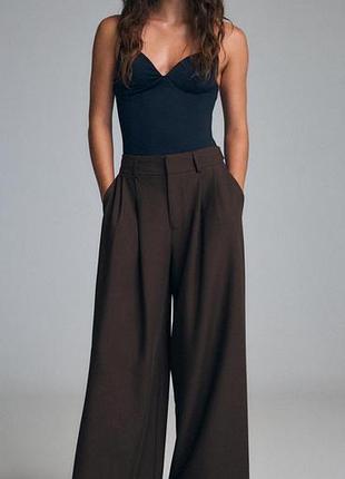Штани брюки коричневі шоколадні жіночі класичні вільного крою wide leg