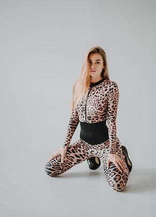Жіночий леопард спортивний комбінезон з довгим рукавом для йоги фітнесу танців спорту5 фото