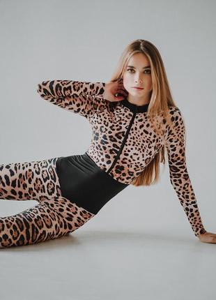 Жіночий леопард спортивний комбінезон з довгим рукавом для йоги фітнесу танців спорту4 фото