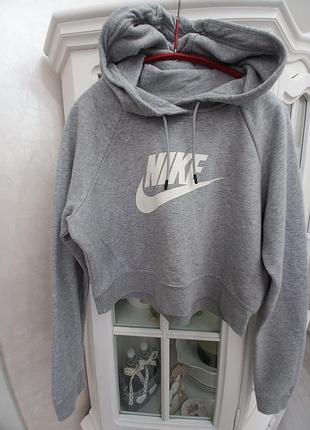 Жіноче худі nike укорочене з капюшоном сіре