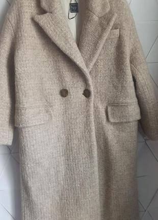 Жіноче пальто zara  premium прямого крою з вовни, бежеве, розмір m