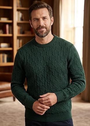 Мужской фактурный свитер m&amp;s р. xl изумрудная вязка "косы"