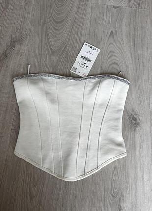 Корсет жіночий zara білий з мереживом розмір s