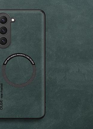 Чехол на samsung galaxy s23 plus magsafe, защитная кожаная накладка с магнитом, зеленый