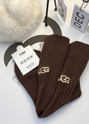 Шкарпетки жіночі ugg високі коричневі з написом