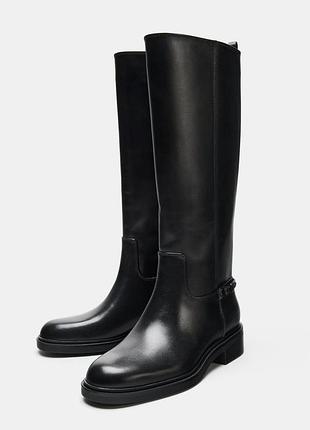 Шкіряні чоботи в жокейському стилі zara, чорні, розмір 41