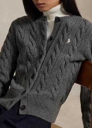 Polo ralph lauren кардиган шерсть кашемир кашемировый в косы серый размер м l s оригинал