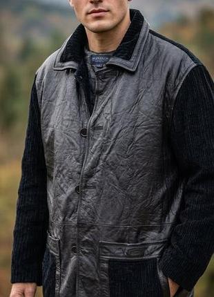 Allen jolly винтажная кожаная комбинированная  куртка,l-xl.