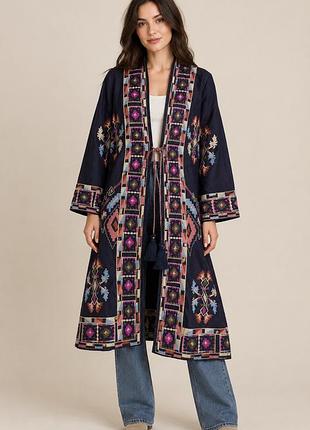 Етно-кардиган/кімоно zara (bbwm woman) з вишивкою та китицями, розмір s (boho style)