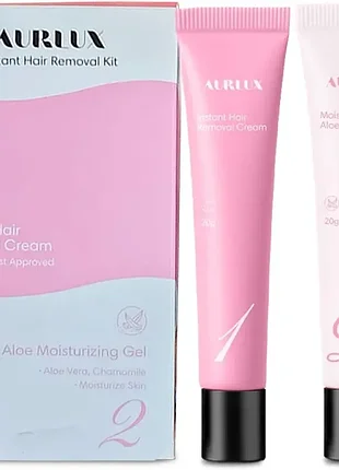 Крем для миттєвого видалення волосся aurlux instant hair removal kit, з зволожуючим гелем з алое віра