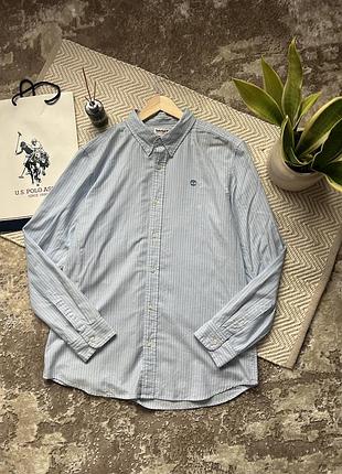 Чоловіча сорочка timberland oxford блакитна в білу смужку