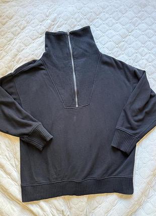 Оверсайз світшот-пуловер aerie quarter-zip на блискавці / чорний кофт-худі розмір m (ідеальний)
