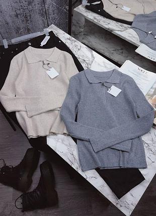 Трикотажная кофта-поло в рубчик на молнии беж и серая one size (s-l) новая