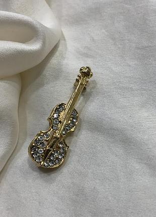 🎻✨ музична елегантність вінтажна брошка скрипка золотистий тон прозорі кристали mid-century 1980–1990-ті рр. ✨🎻