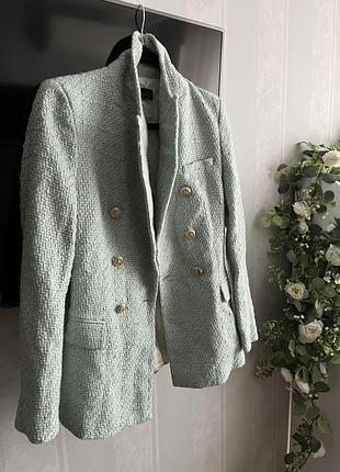 Піджак жіночий zara твідовий м'ятний